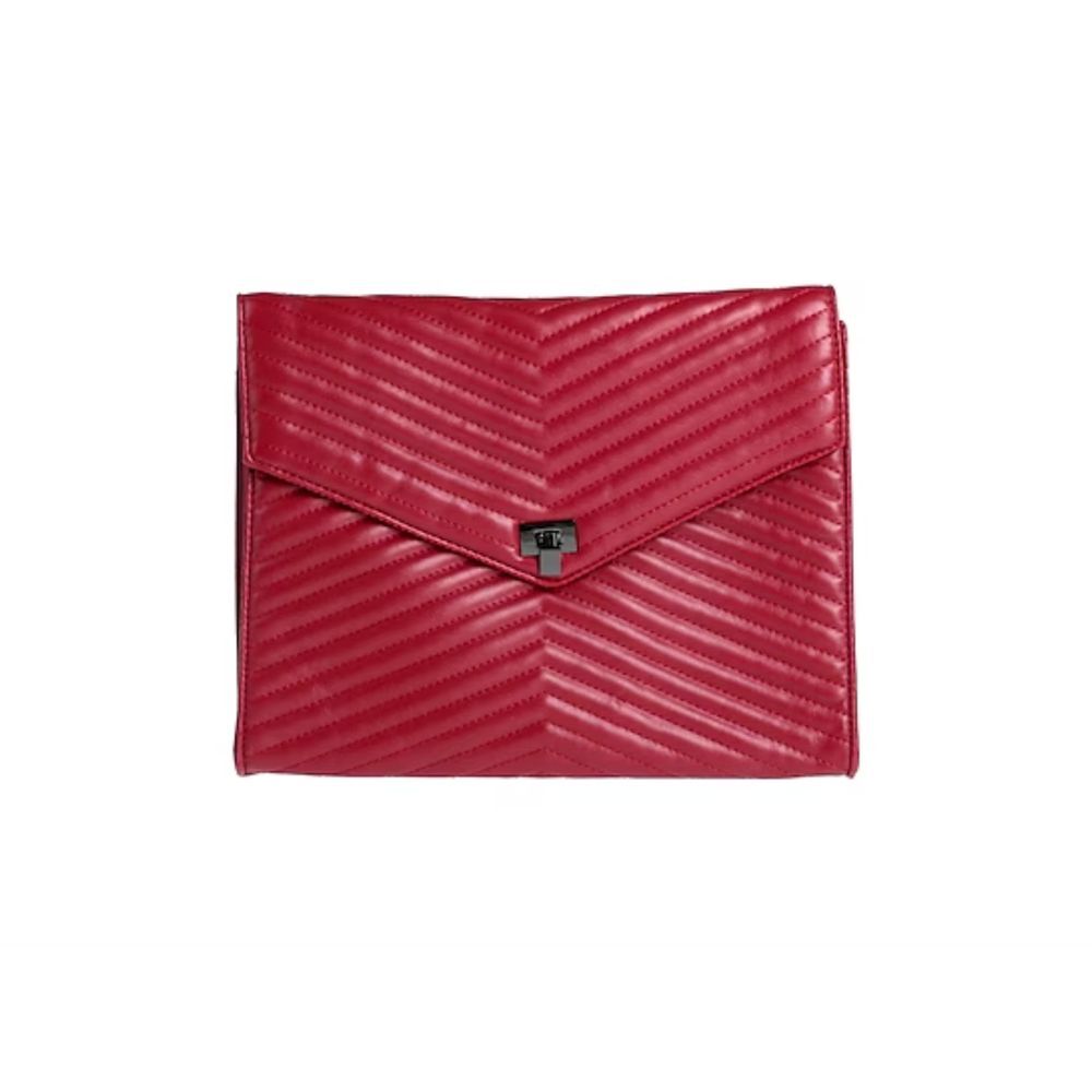 Primadonna Brick Red Quilted Envelope Clutch Bag with Chevron Pattern